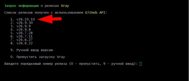 Выбор версии Xray